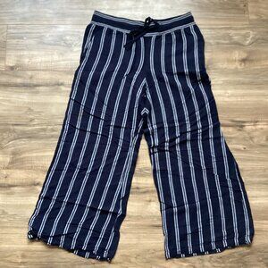 A New Day Linen Blend Striped Wide Leg Crop Pants Size Medium